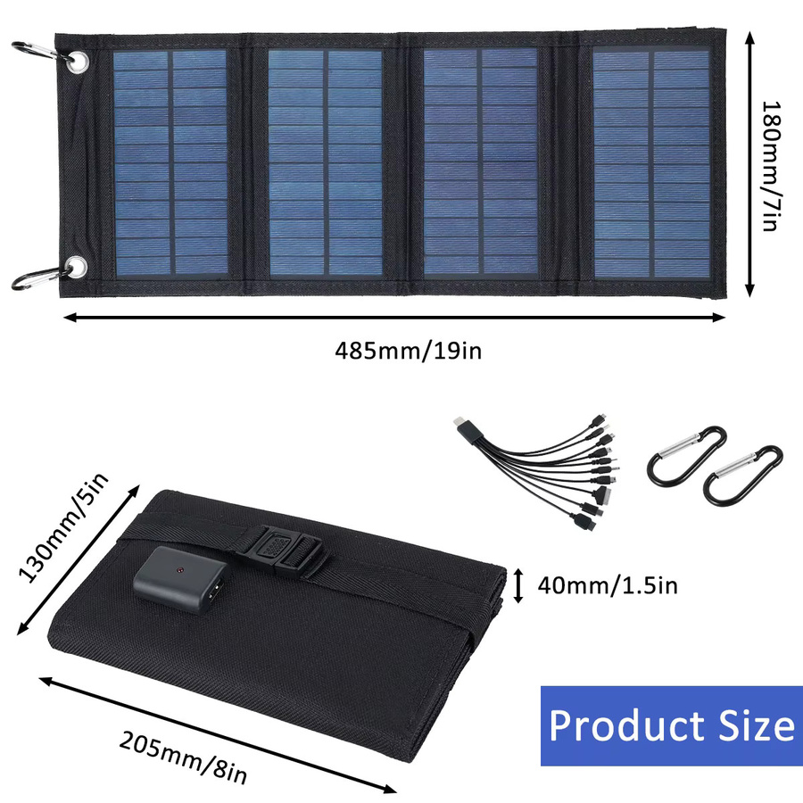 Tragbares 100W Faltbares USB-Solarpanel aus Kristall-Silizium in Schwarz mit USB-C Anschluss für Outdoor und Notfall-Ladestationen - Bild 2