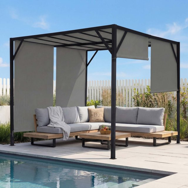 MCW Pergola Beja Garten Pavillon Terrassenüberdachung mit Schiebedach in Grau, B/T: 300 x 300 cm - Bild 1