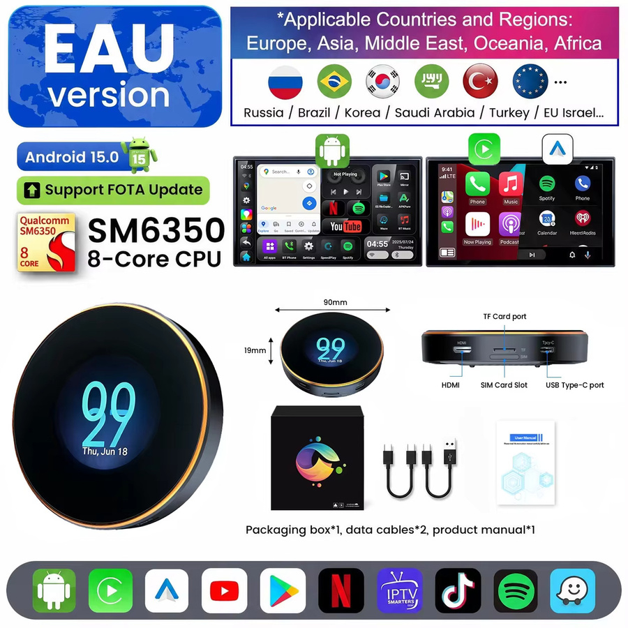 CarRocket Android 17 AI TV Box mit Wireless CarPlay und Android Auto, 8-Kern QCM6350 Prozessor, 128G Speicher, Split Screen Funktion, Schwarz - Bild 5