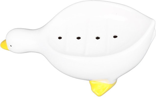 CosyHome Seifenschale aus Keramik in Entenform mit Abfluss in Weiß - Bild 1