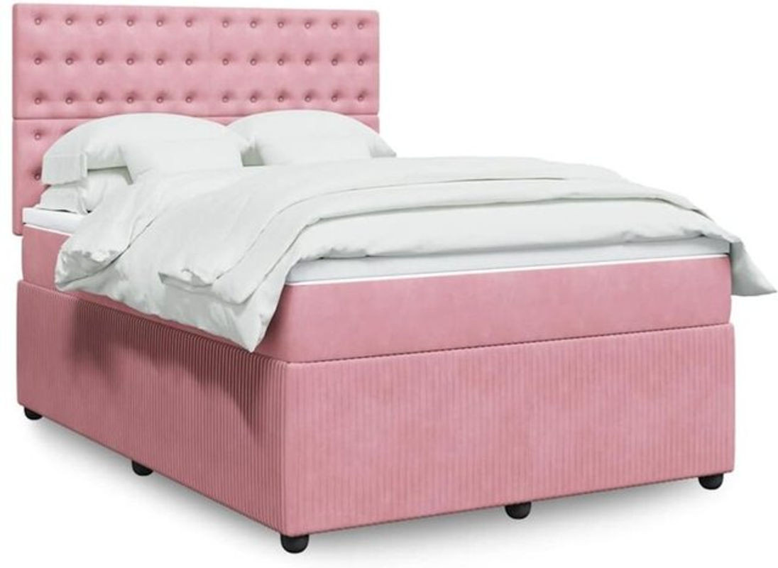 Vidaxl Boxspringbett mit Matratze in Rosa und Weiß aus Samt, B/T/H: 160 x 200 x 150,5 cm - Bild 1
