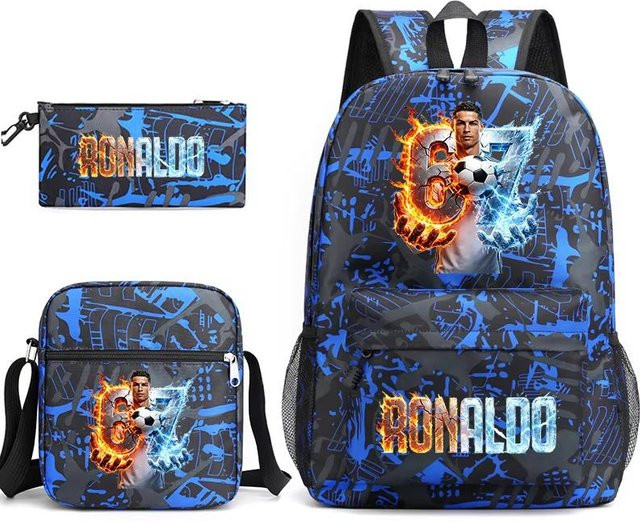 Fancy Style Studio Cr7 Ronaldo 67 Schulrucksack-Set in Blau mit Umhängetasche und Federmäppchen für Kinder und Teenager - Bild 1