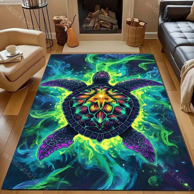 UQIDEHOME Fantasy Ozean Schildkröten Druck Teppich, modern und maschinenwaschbar, B/T: 80 x 50 cm - Bild 1