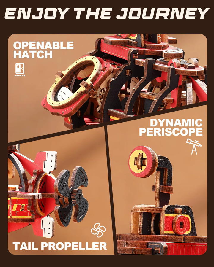 Robotime Deep Sea Adventurer, 3D-Holzpuzzle, kinetisches U-Boot-Pendel, ab 14 Jahren - Bild 3