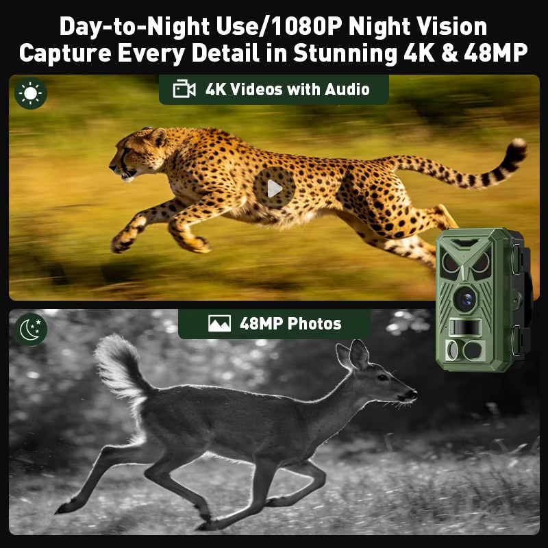 INSKAM 4K 64MP Outdoor-Wildkamera mit Infrarot-Nachtsicht und Bewegungsmelder in Grün, IP66 wasserdicht für Garten und Bauernhof - Bild 2