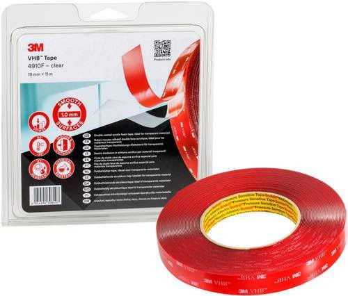 3M VHB Hochleistungsklebeband 4910F/IPS doppelseitig transparent, Breite: 19 mm, Länge: 11 m - Bild 1