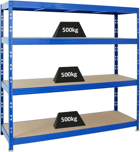 PROREGAL Profi Schwerlastregal Rhino mit 4 verstellbaren Spanplatten-Ebenen, Blau, H x B x T: 180 x 200 x 60 cm - Bild 1