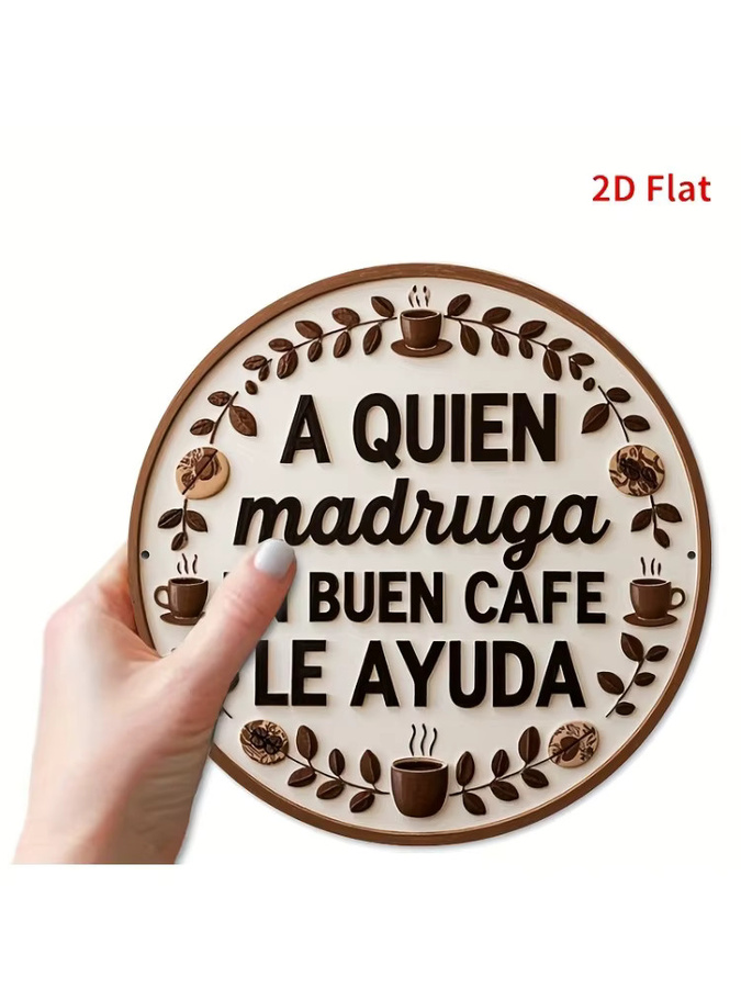 Rundes Vintage-Metallblechschild von Potdemiel mit spanischem Zitat A Quien Madruga Un Buen Cafe Le Ayuda, mehrfarbige Wanddekoration im Bauernhaus-Stil, Durchmesser: 20 cm - Bild 5