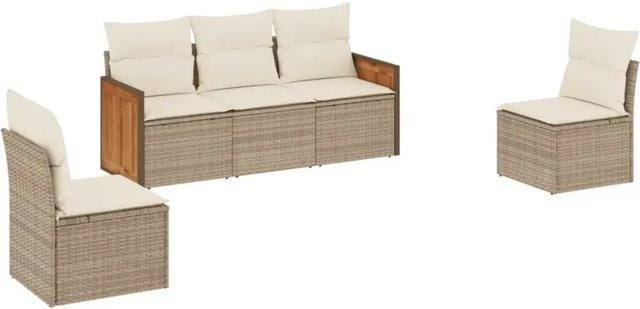 vidaXL 5-teilige Garten-Sofagarnitur aus Poly-Rattan in Beige mit Kissen und pulverbeschichtetem Stahlgestell - Bild 1