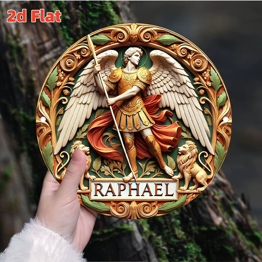 CIFBUY Erzengel Raphael Metall-Wandkunst in Gold, Rundes 2D Flaches Design für Heim, Garage oder Café, Durchmesser: 20,32 cm - Bild 2
