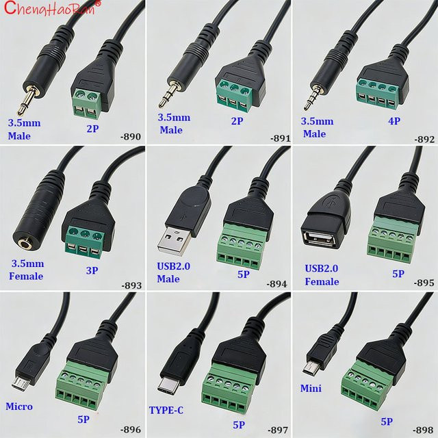 ChengHaoRan USB 2.0 Buchse B auf 5-Pin Buchse Schraubanschluss Adapterkabel für Micro USB und Mini USB Typ-C in Schwarz - Bild 1