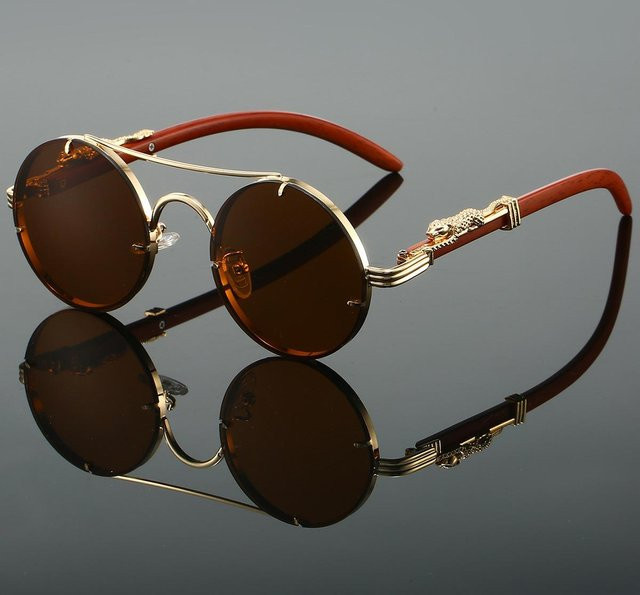 Lucky Black Cat Sonnenbrille, Unisex, Rund, Vollrand, Metall, Grey, Brown - Bild 1