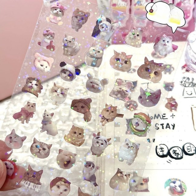 Bandai Cartoon-Katzen-Aufkleber, 10-teiliges Set, bunt, transparent - Bild 1