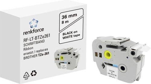 Renkforce RF-LT-BTZe261 Beschriftungsband kompatibel mit Brother TZe-261, Breite: 36 mm, Farbe: Weiß, Schriftfarbe: Schwarz, Länge: 8 m - Bild 1