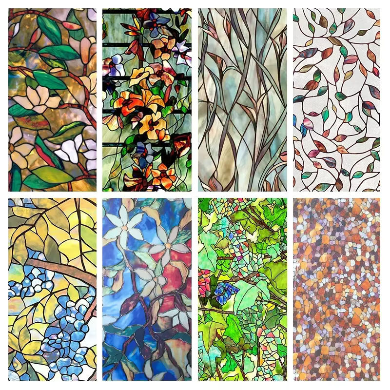 WXSHSH Fenster-Sichtschutzfolie mit 3D-Blumenmuster für Weihnachten, selbstklebende Vinyl-Fensterfolie, Multicolor - Bild 7