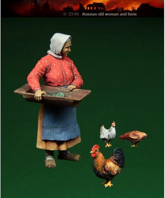 GK Russische alte Frau und Hühner, Resin-Soldatenmodell, Bausatz - Bild 1
