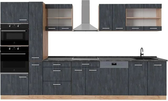 Vicco R-Line Küchenzeile in Schwarz Beton und Eiche mit Arbeitsplatte in Anthrazit, Breite: 350 cm - Bild 2
