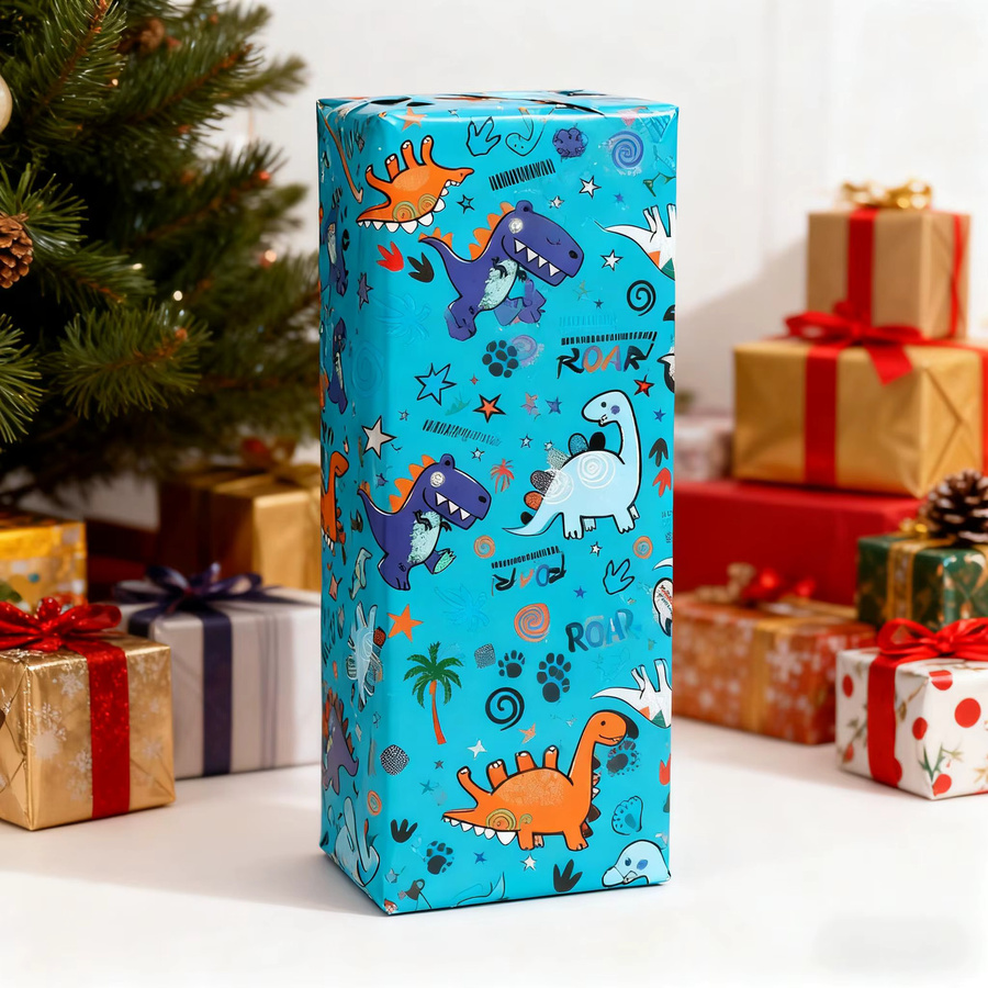 Blaues Geschenkpapier mit Dinosauriermustern für Geburtstage und Feiertage, 1 Rolle - Bild 4