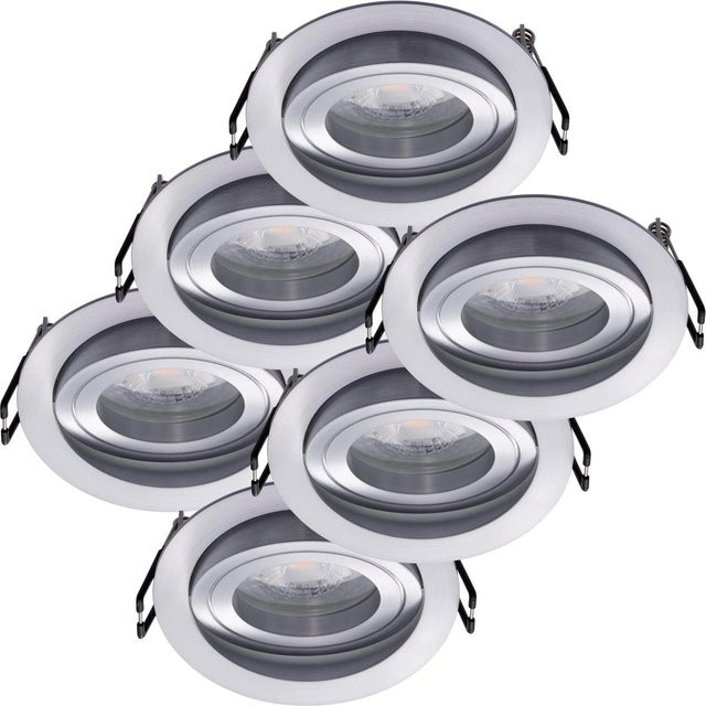 Oktaplex 6er Set Lyon Einbauleuchten aus Aluminium, schwenkbar, 3-stufig dimmbar, LED, warmweiß 2700K, 4,8W, silber/weiß - Bild 1