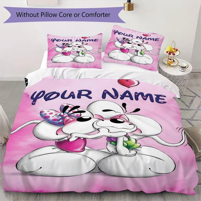 Personalisierte diddl Bettwäsche von UI LOOL in Pink, Set bestehend aus 1 Bettbezug und 2 Kissenbezügen, B/H: 135 x 200 cm - Bild 1