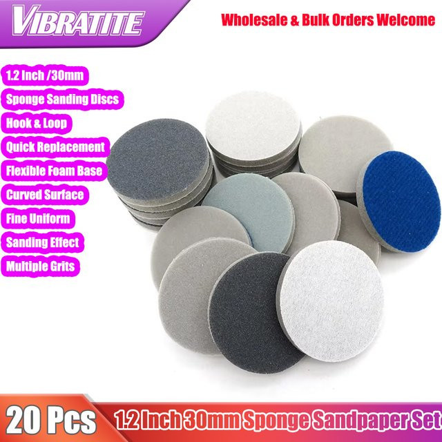 Vibratite 20 Stück Runde Schleifschwämme mit Klettverschluss, Durchmesser: 30 mm, für Auto- und Handy-Politur & Schleifen - Bild 1