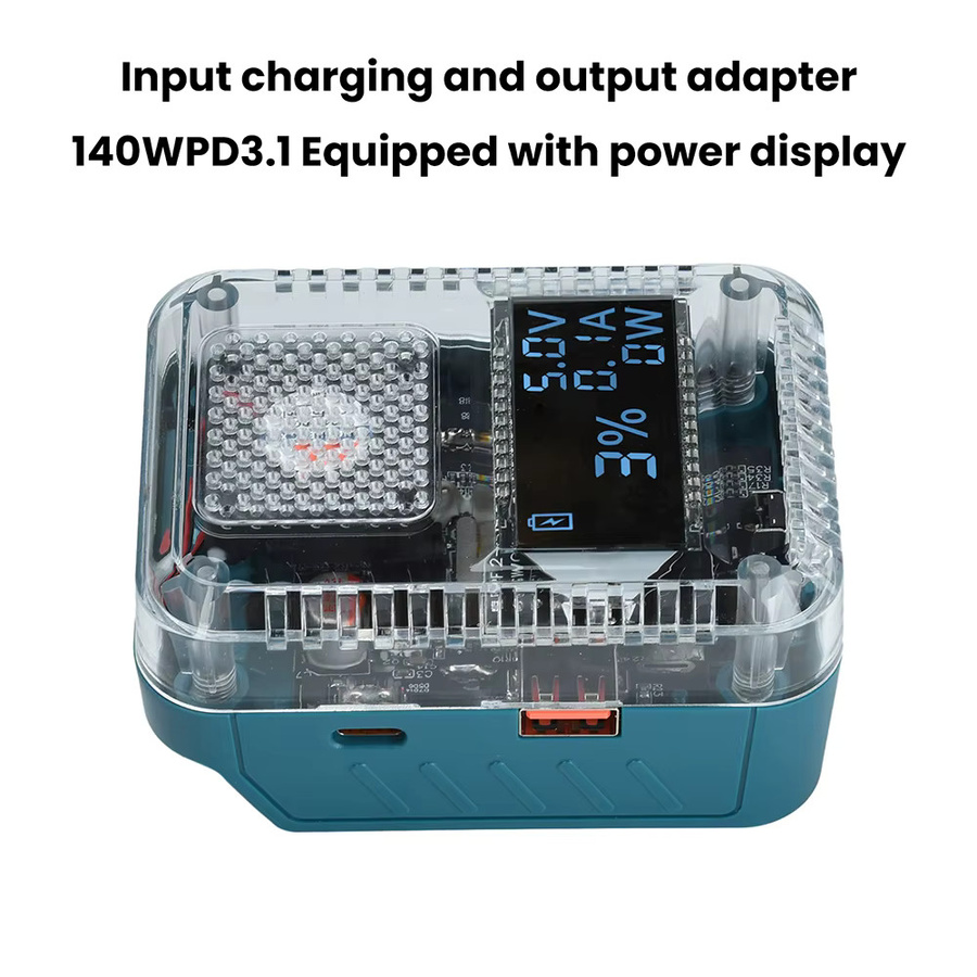 Gaqqee PD3.1 140W Lithium-Akku-Ladegerät mit bidirektionalem Laden und digitaler Anzeige, USB-C Adapter in Blau, kompatibel mit Makita Akkus - Bild 3