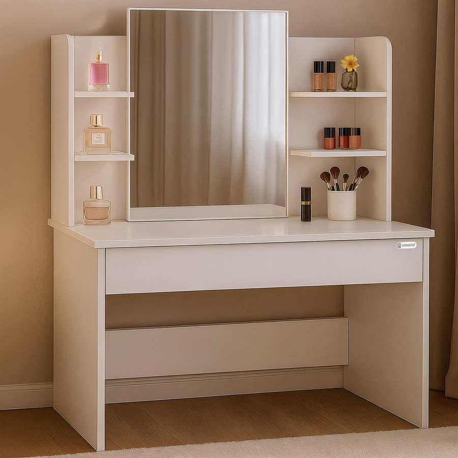 Schminktisch Lucia von CASARIA in Weiß, modern und rechteckig, B/T/H: 140 x 40 x 110 cm - Bild 2
