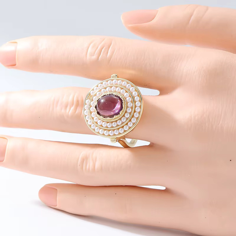 Ring, lila synthetischer Zirkonia, Imitationsperlen, Vintage, Damen - Bild 1