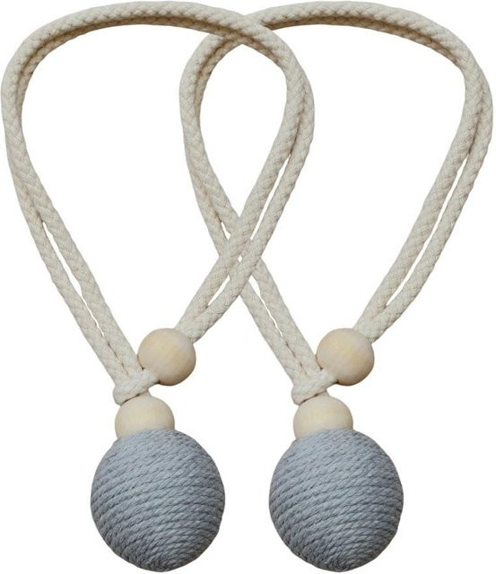 2er Set DZrongt Gardinen Raffhalter aus Baumwoll-Leinen in Grau und Beige, Länge: 40 cm - Bild 1