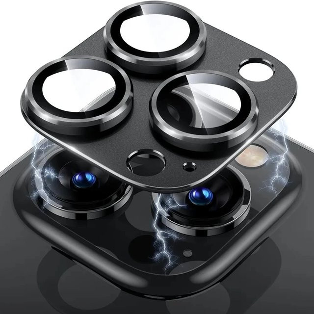 Kamera Objektiv Schutz aus gehärtetem Glas mit Metallrahmen für iPhone 13, 12 Pro Max, 11 Pro und 12 Mini in Schwarz - Bild 1