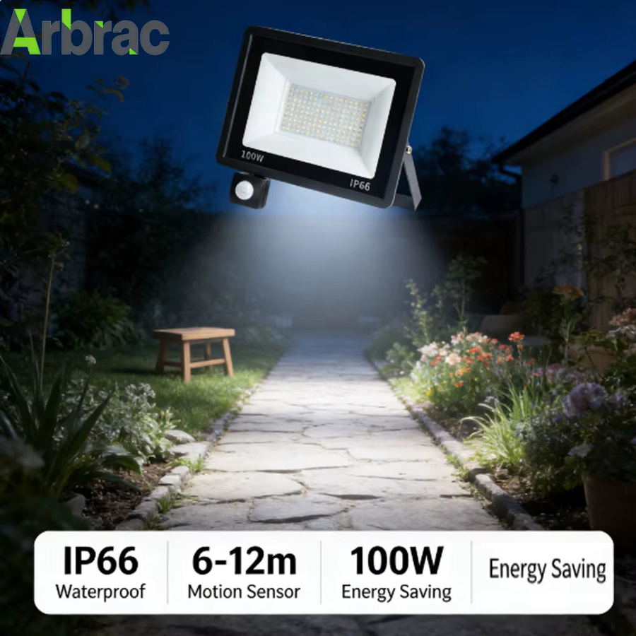 Arbrac LED Flutlicht mit PIR-Bewegungssensor für den Außenbereich, IP66 wasserdichter Außenstrahler in Schwarz, Kaltweißes Licht, Aluminiumgehäuse - Bild 2