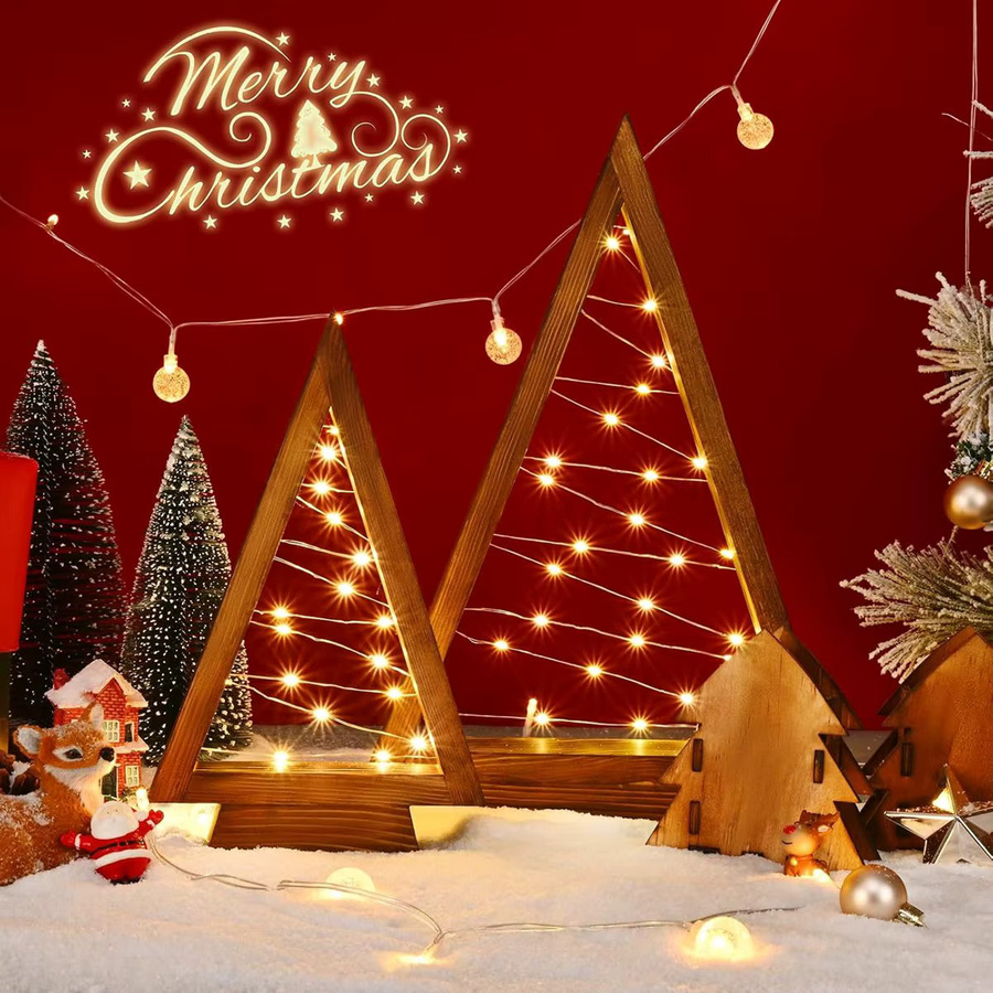Peach Forest 2er-Set Weihnachtsbaum aus Holz mit Lichtern in Braun für moderne Bauernhaus-Dekoration - Bild 6