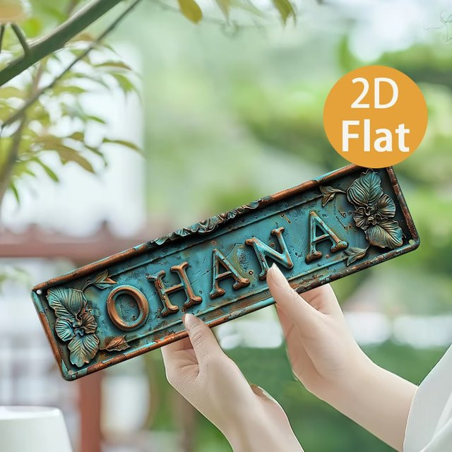 Hello Young Vintage Wandschild Ohana aus Metall mit floralem Design in Blau und Gold, B: 40,64 cm, H: 25,91 cm, T: 2,54 cm - Bild 1