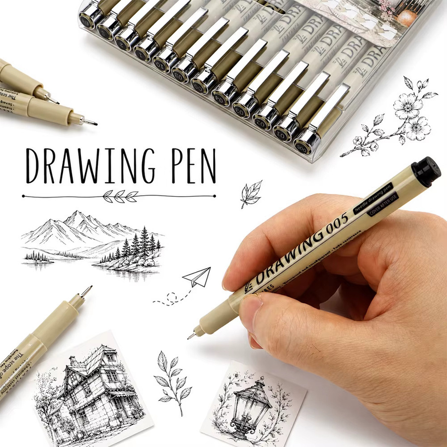 Micron Fineliner Zeichenset mit 12 Größen, Wasserfeste schwarze Tinte für Manga, Skizzen und Innenarchitektur - Bild 2