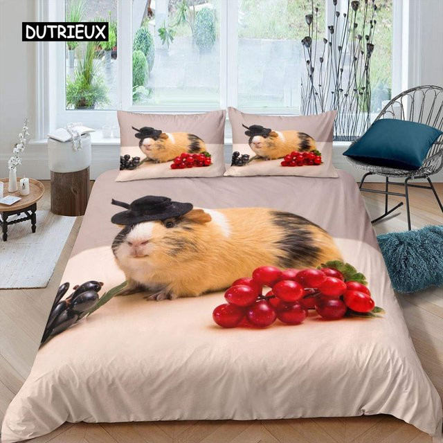 Bettwäsche-Set mit Meerschweinchen-Muster von Binchi Outdoor Product, mehrfarbiges Polyester-Bettbezug-Set für Kinder, Breite: 140 cm, Länge: 210 cm - Bild 1