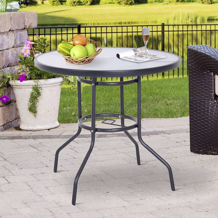 Outsunny Gartentisch aus Stahl und Hartglas in Schwarz mit Wellenstruktur, Durchmesser: 80 cm, Höhe: 72 cm - Bild 2