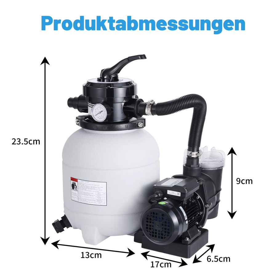 Joybach Sandfilteranlage für Pool mit 250W und 8000L/h, 12 Zoll Sandfilterbehälter in Weiß, effizientes Filtersystem mit 4-Wege-Ventil und Manometer für Aufstellpools und Gartenpools - Bild 4