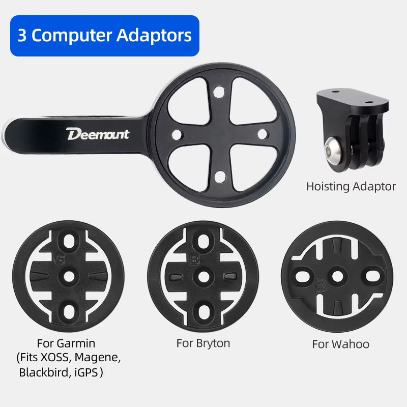 Deemount Fahrradcomputerhalterung TT Lenkerhalterung inklusive 3 Adapter für Garmin, Bryton und Wahoo sowie Halterung für GoPro in Schwarz - Bild 3