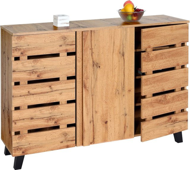 MCW Sideboard M46 in Naturfarben mit 3 Türen und 8 Staufächern, B/H/T: 120 x 88 x 34 cm - Bild 1