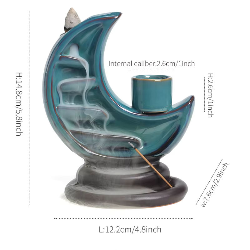 MINIDEAL 3-in-1 Keramik Mond Wasserfall Räuchergefäß mit Rückflussfunktion, Kerzenhalter und Räucherstäbchenbrenner - Bild 6
