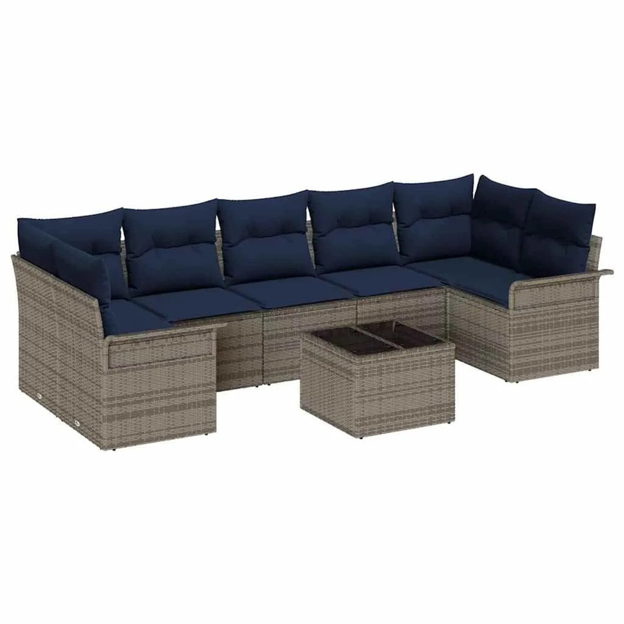 vidaXL Gartensofa-Set aus Poly-Rattan in Grau und Blau mit 8 Kissen und Tisch - Bild 2
