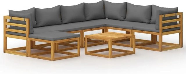 vidaXL 8-tlg. Garten-Lounge-Set in U-Form aus Akazienholz mit grauen Auflagen - Bild 1