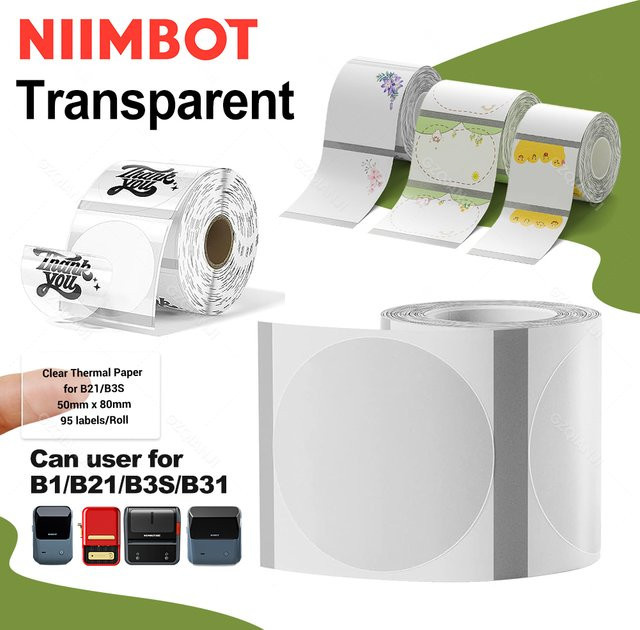 Niimbot Transparente Thermopapier-Etikettenrollen für tragbare Mini-Drucker B1 und B21 - Bild 1