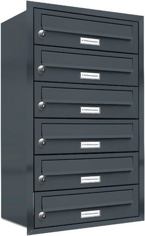 AL Briefkasten-System für 6 Parteien zur Unterputzmontage, grau, B x H x T: 153,158 x 73,0 x 27,5 cm - Bild 1