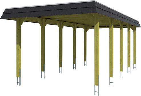 Skan Holz Carport Spreewald mit Walmdach aus Nadelholz und Aluminium-Dachplatten, Farbe: Schwarz oder Grün, B/T: 345 x 741 cm, Höhe: 241 cm - Bild 3