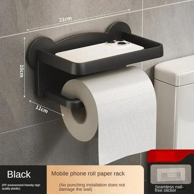 Yiran Furniture Wandregal aus Kunststoff in Schwarz zur Aufbewahrung von Toilettenpapier, Küchenhandtüchern oder Gewürzen mit Klebebefestigung - Bild 1