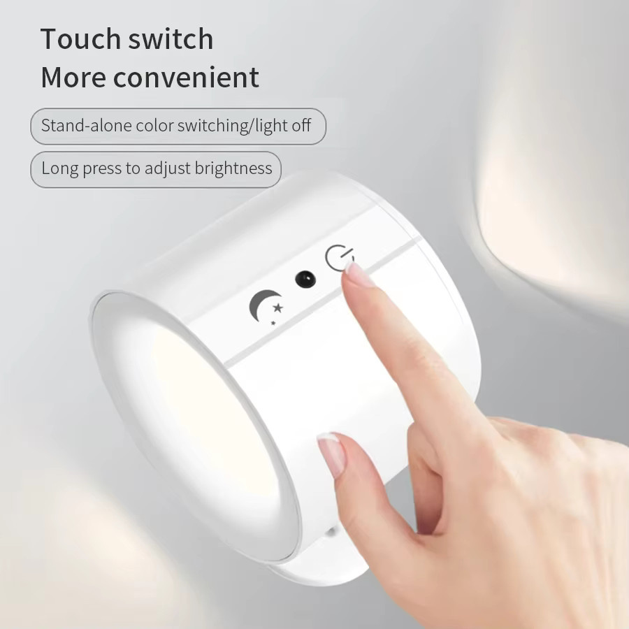 Ammtoo LED-Wandleuchte in Weiß mit doppeltem Kopf, Touch-Steuerung, Fernbedienung und 3 Farbmodi, kabelloses Nachtlicht mit USB-Aufladung und 360 Grad Drehbarkeit - Bild 3