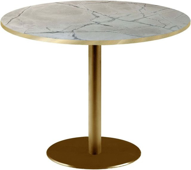 RestooTab Tisch Rome XL rund in Goldmetallic und Grau Marmoriert mit Messingfarbenen Kanten, H: 75 cm, Ø: 120 cm - Bild 1