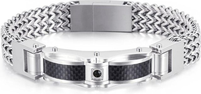 Armband Edelstahl, vergoldet, Franco-Gliederkette, 12 mm, 19 cm, Herren, Schwarz - Bild 1
