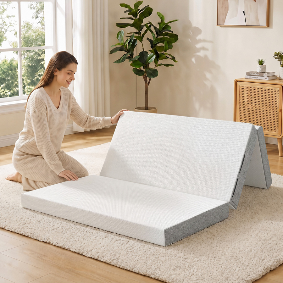 HOMCOM Dreiteilige faltbare Matratze mit Gel-Memory-Foam in Weiß, B/T/H: 120 x 195 x 10 cm, tragbare Bodenmatratze mit waschbarem Bezug und Seitentasche, Oeko-Tex zertifiziert, Aosom - Bild 2